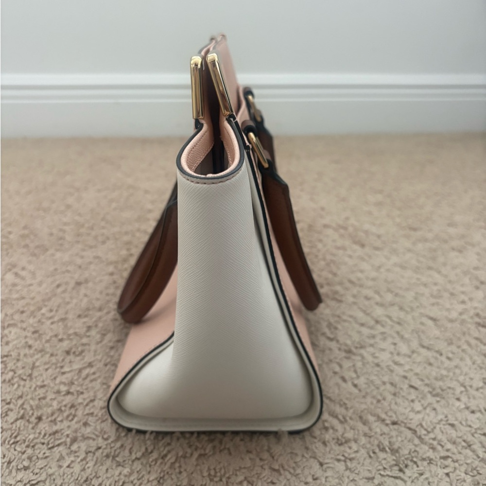 Large Calvin Klein Leather Purse Pink/White/Brown Shoulder Zip Bag - Picture 4 of 11